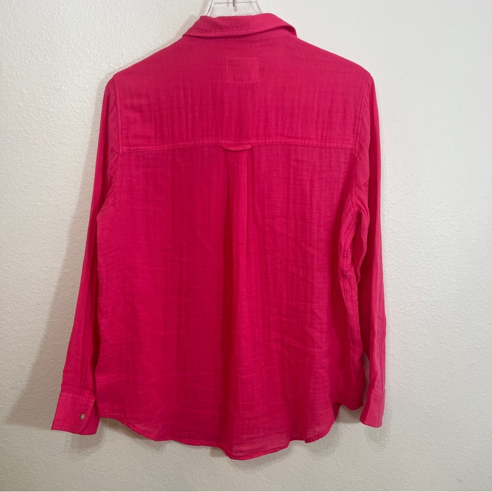 Rails Ellis Gauze Button Down Shirt Pink Hibiscus Organic Cotton M - Picture 7 of 11